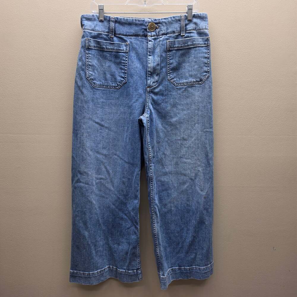 Maeve The Colette Jeans Size 31 Denim Cropped Wide-Leg Utility Chic Blue READ